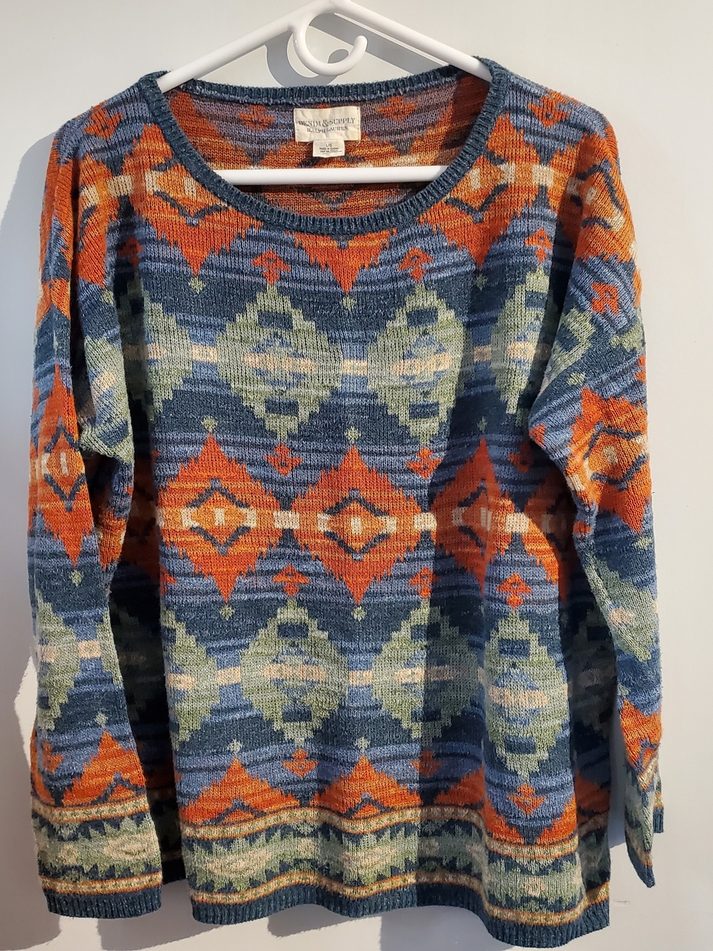 Ralph Lauren Blue, Orange & Cream Patterned Crewneck Sweater